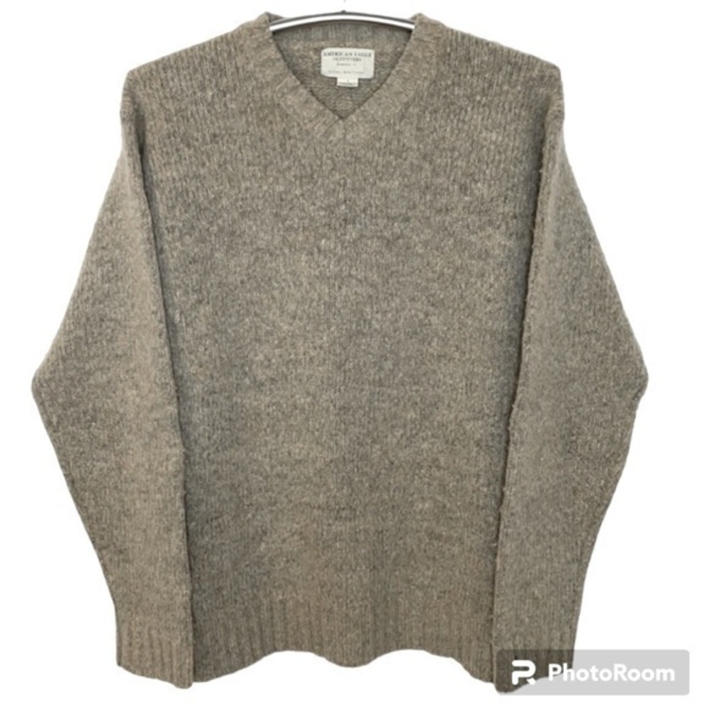 AMERICAN EAGLE OUTFITTERS | WOOL Light Gray Natural Knit AEO Sweater LG